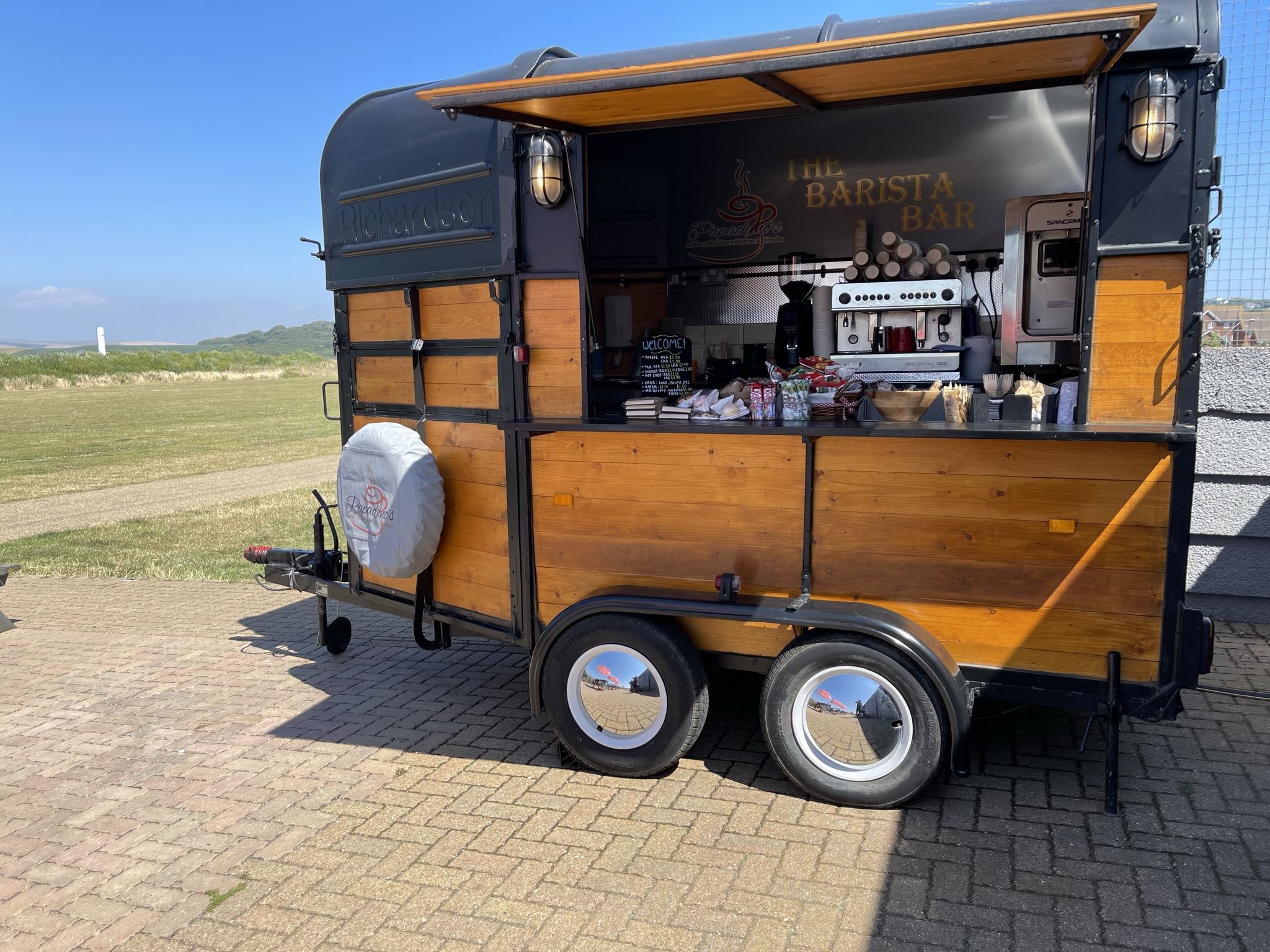 Papachinos mobile Barista Bar with its serving hatch open